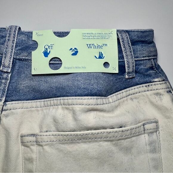 Off-White Degrade Split Hem Straight Leg Jeans in Blue White - Picture 6 of 10